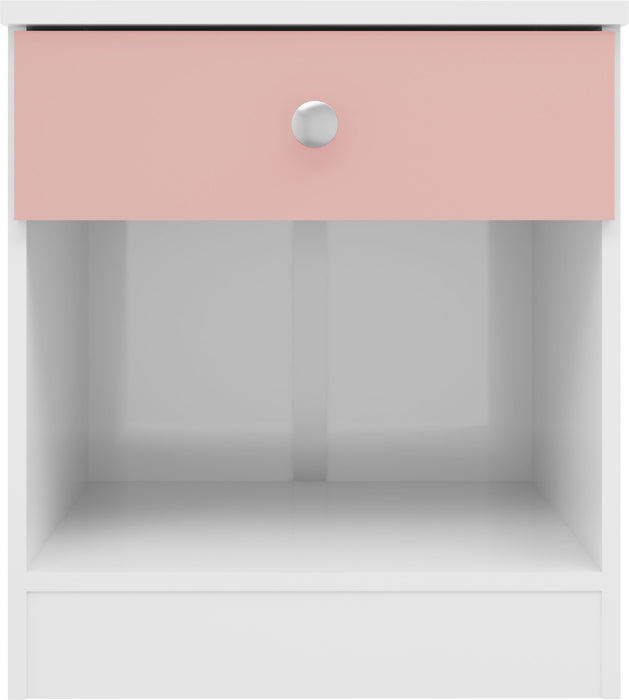 Denver 1 Drawer Bedside - White/ Pink Gloss