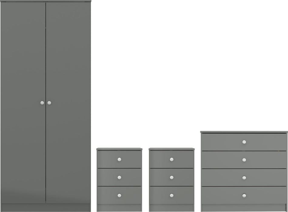 Denver 2 Door Wardrobe Bedroom Set - Grey Gloss