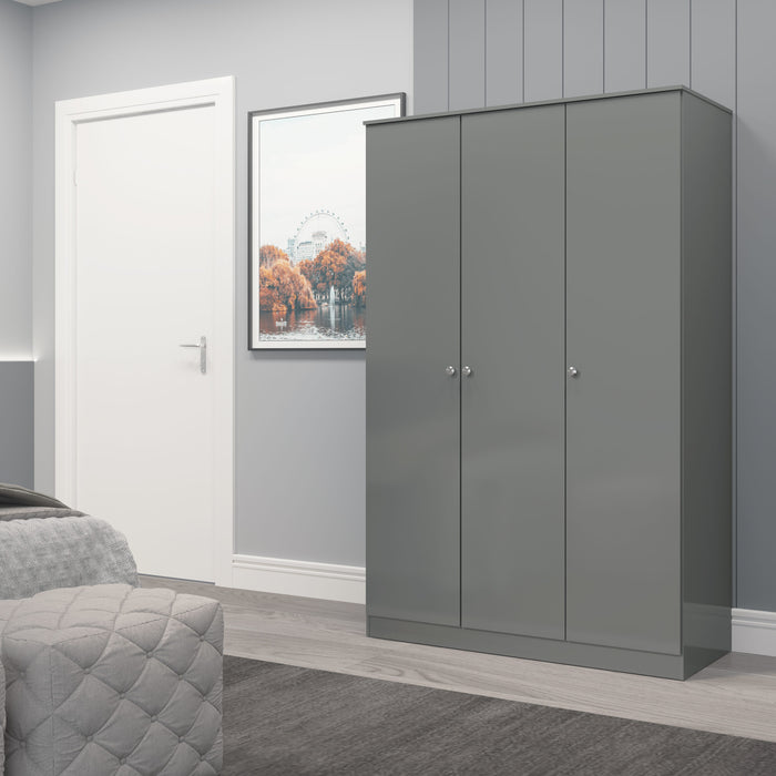 Denver 3 Door Wardrobe - Grey Gloss