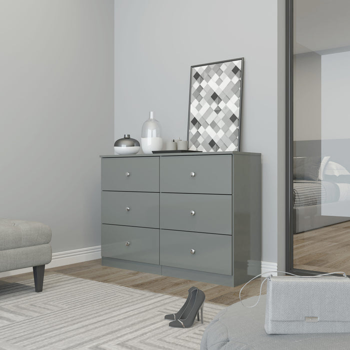 Denver 6 Drawer Chest - Grey Gloss