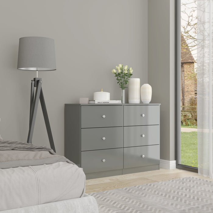 Denver 6 Drawer Chest - Grey Gloss