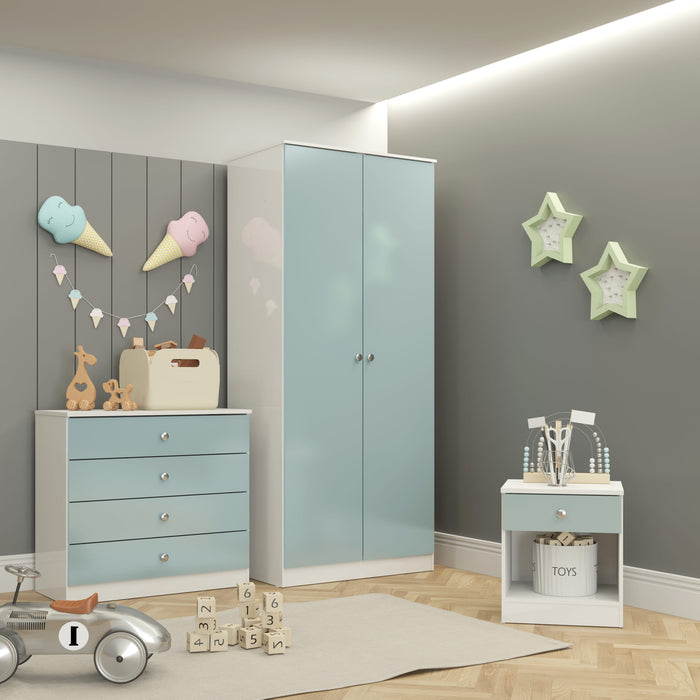 Denver Trio Bedroom Set - White/ Blue Gloss