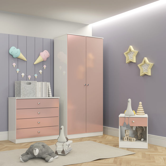 Denver Trio Bedroom Set – White Gloss/Pink