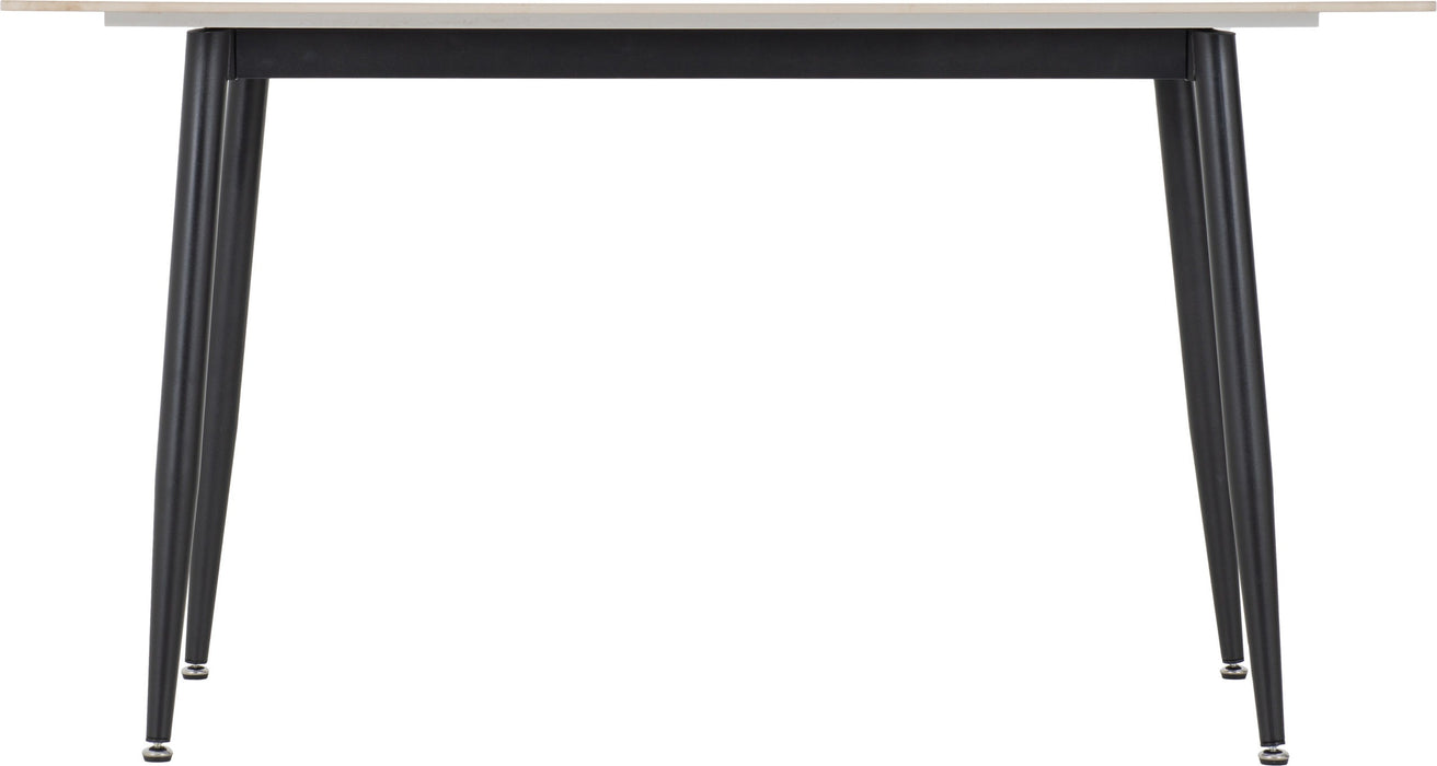 Fenton Dining Set (4 Chairs) – White Marble Stone Effect/Olive Green Suede Fabric