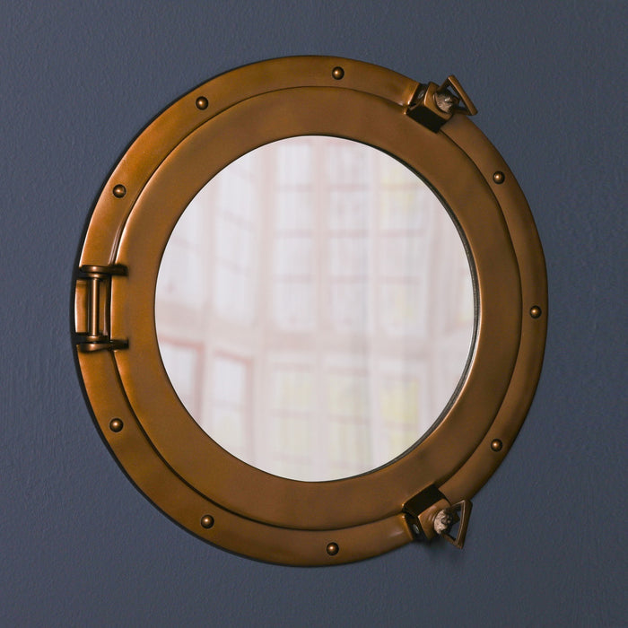 Medium Antique Brass Porthole Wall Mirror – Aluminium Frame with Nautical Detailing
