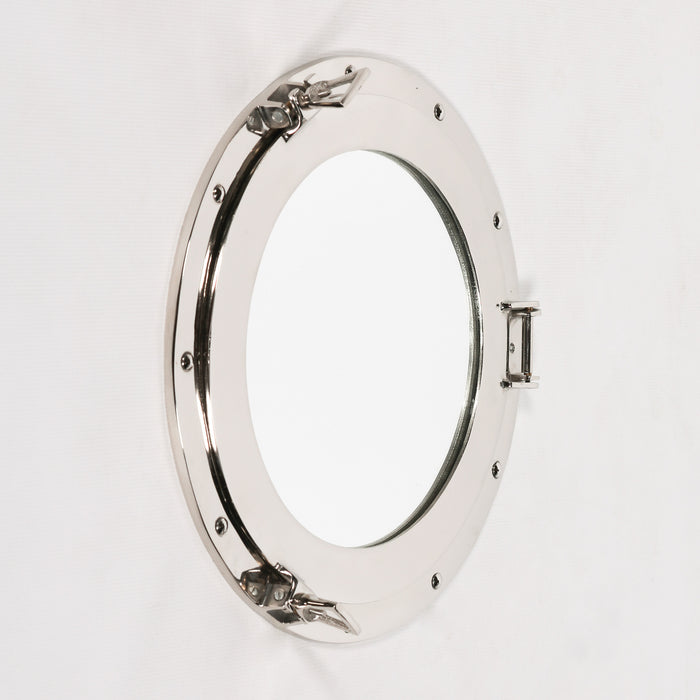Large Silver Polished Porthole Wall Mirror – Aluminium Frame with Nautical Accent Detailing