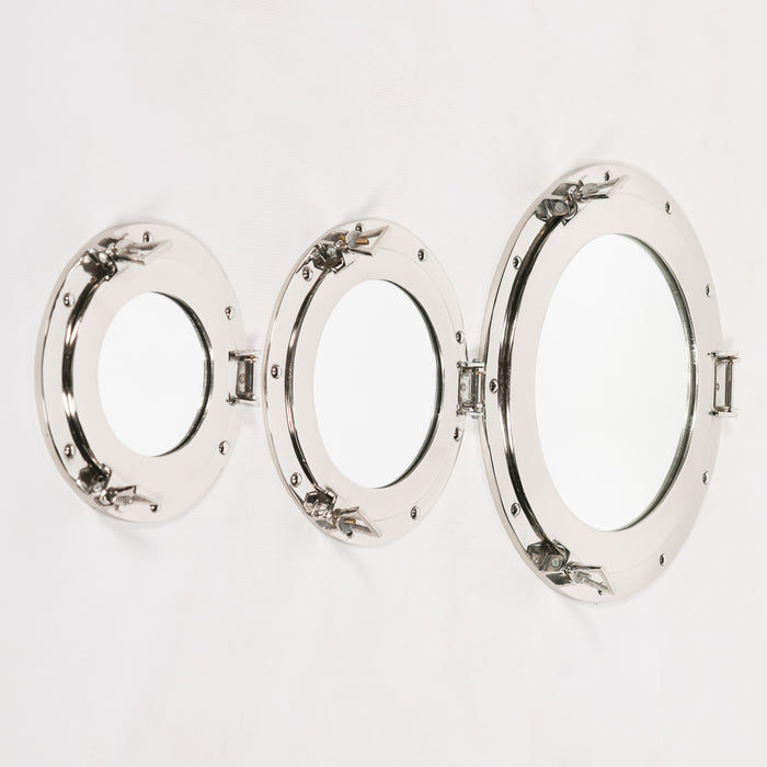 Large Silver Polished Porthole Wall Mirror – Aluminium Frame with Nautical Accent Detailing