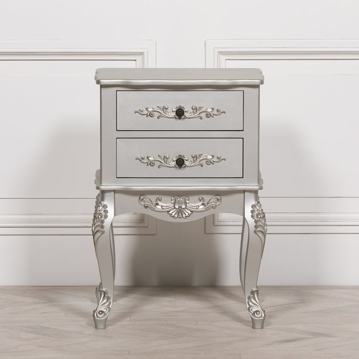 French Antique Silver 2 Drawer Bedside Table