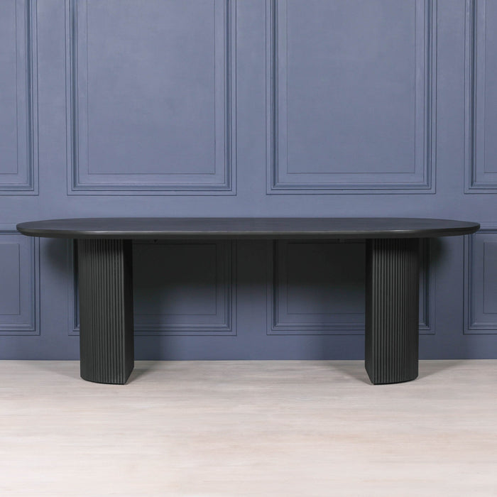 Black Painted Acacia Fluted Oval Dining Table