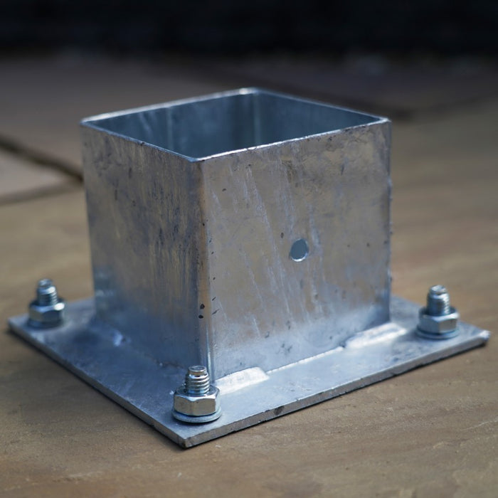 Galvanised Steel Pergola Foot / Post Holder - Socket Design close up detached