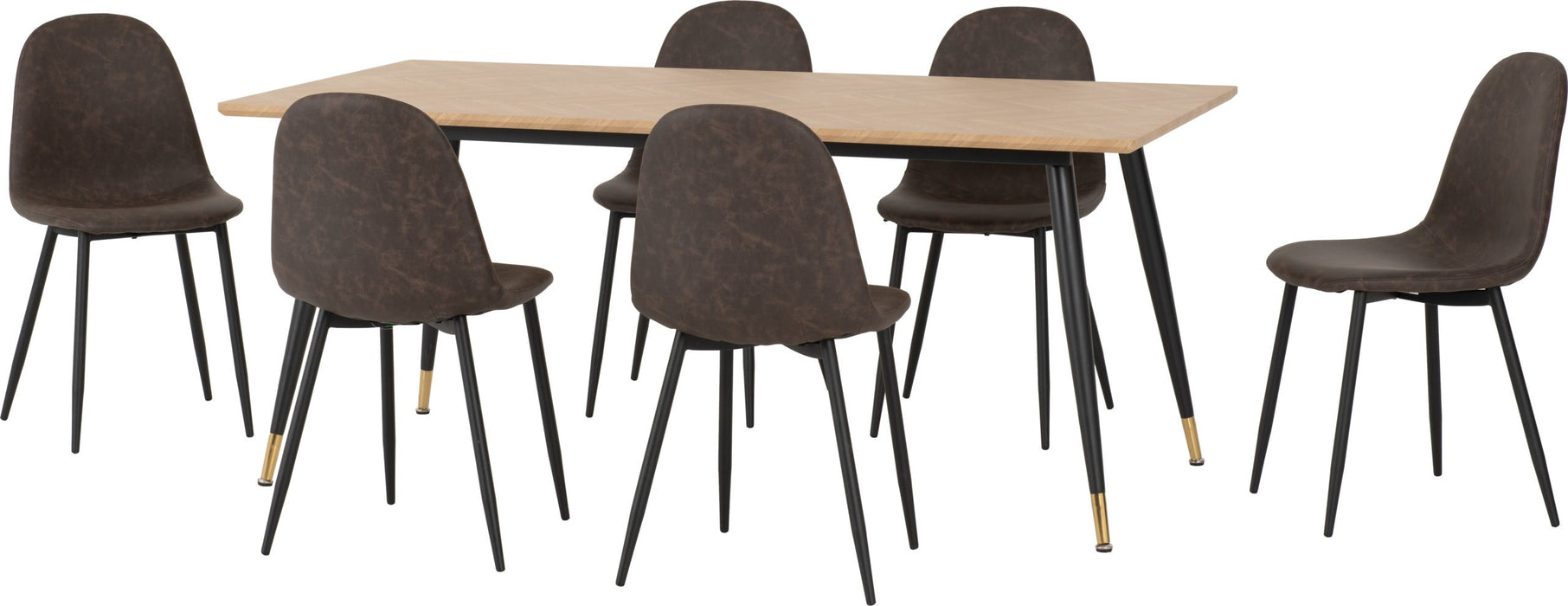 Hamilton Large Dining Set with Athens Chairs – Medium Oak Effect/Black/Brown Faux Leather