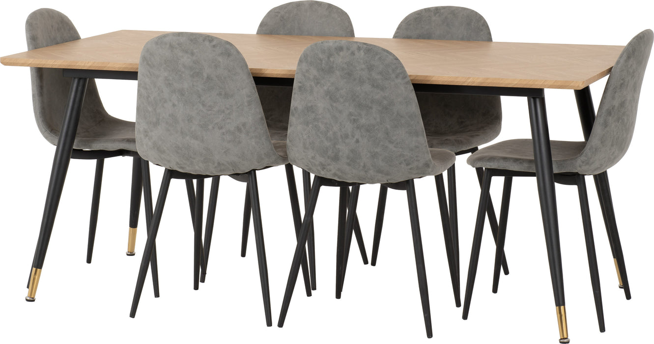 hamilton athens large dining set oak with 6 grey effect chairs