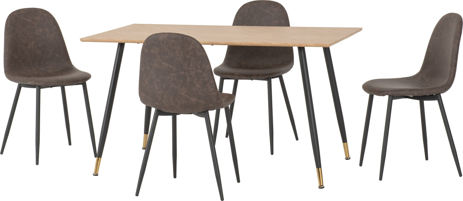 Hamilton Medium Dining Set with Athens Chairs – Medium Oak Effect/Black/Brown Faux Leather