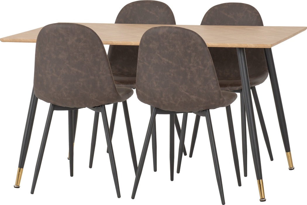Hamilton Medium Dining Set with Athens Chairs – Medium Oak Effect/Black/Brown Faux Leather