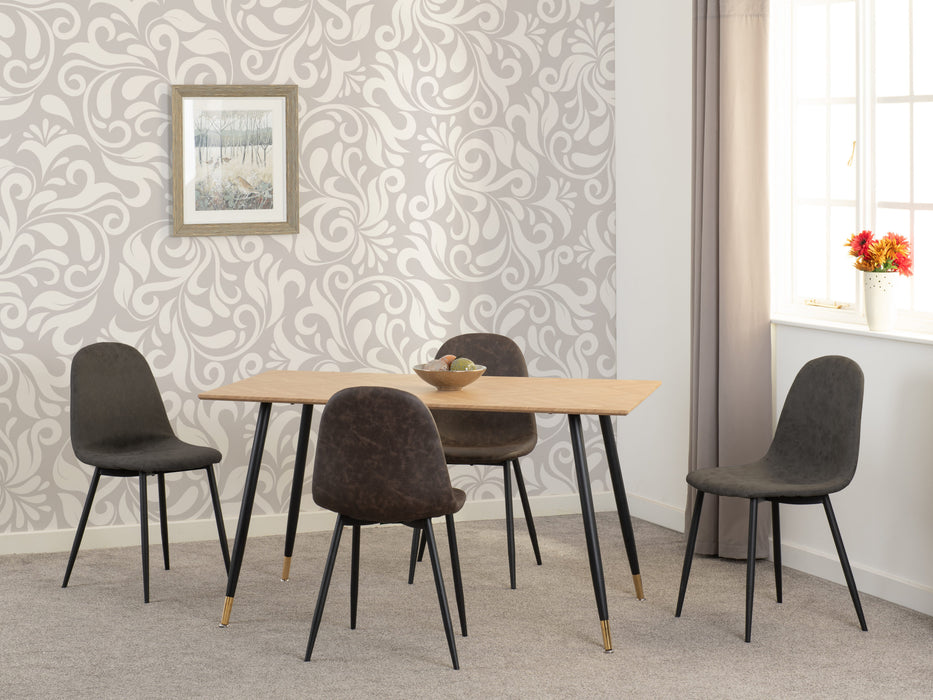 Hamilton Medium Dining Set with Athens Chairs – Medium Oak Effect/Black/Brown Faux Leather