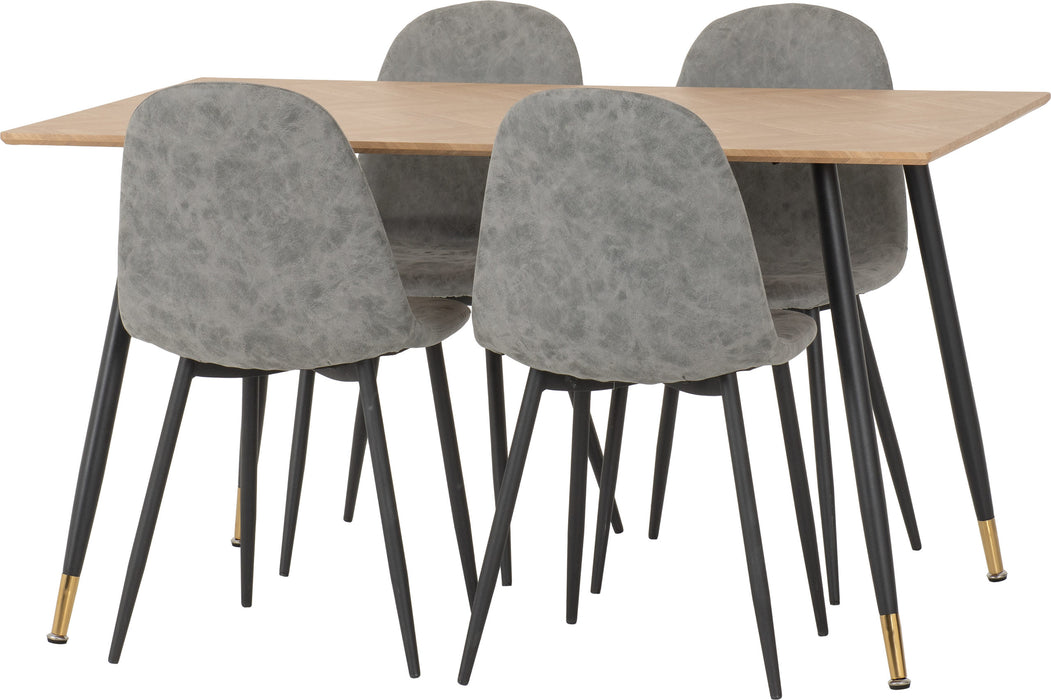 Hamilton Medium Dining Set with Athens Chairs – Medium Oak Effect/Black/Grey Faux Leather