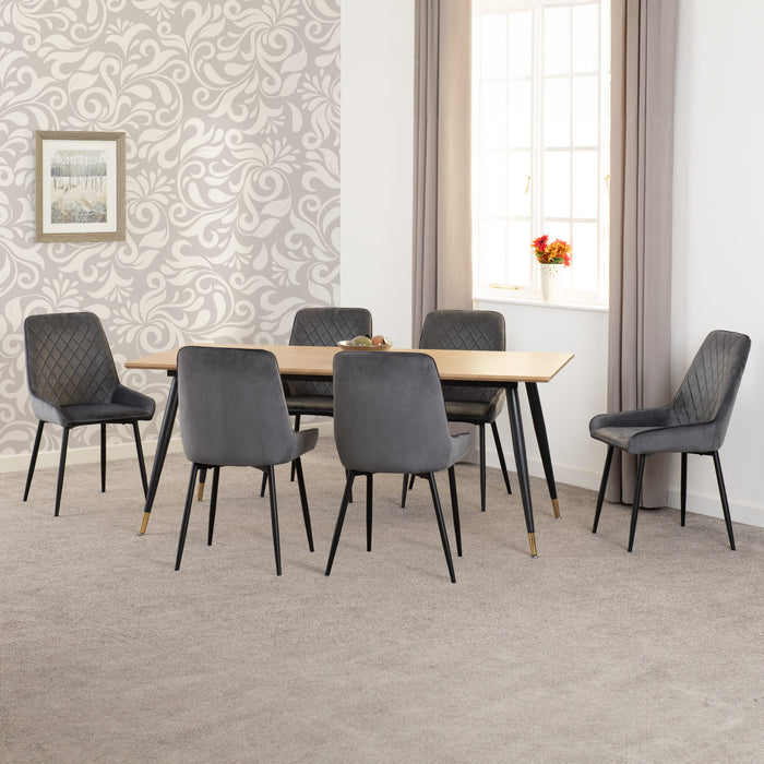 hamilton avery large dining with with 6 grey velvet chairs 
