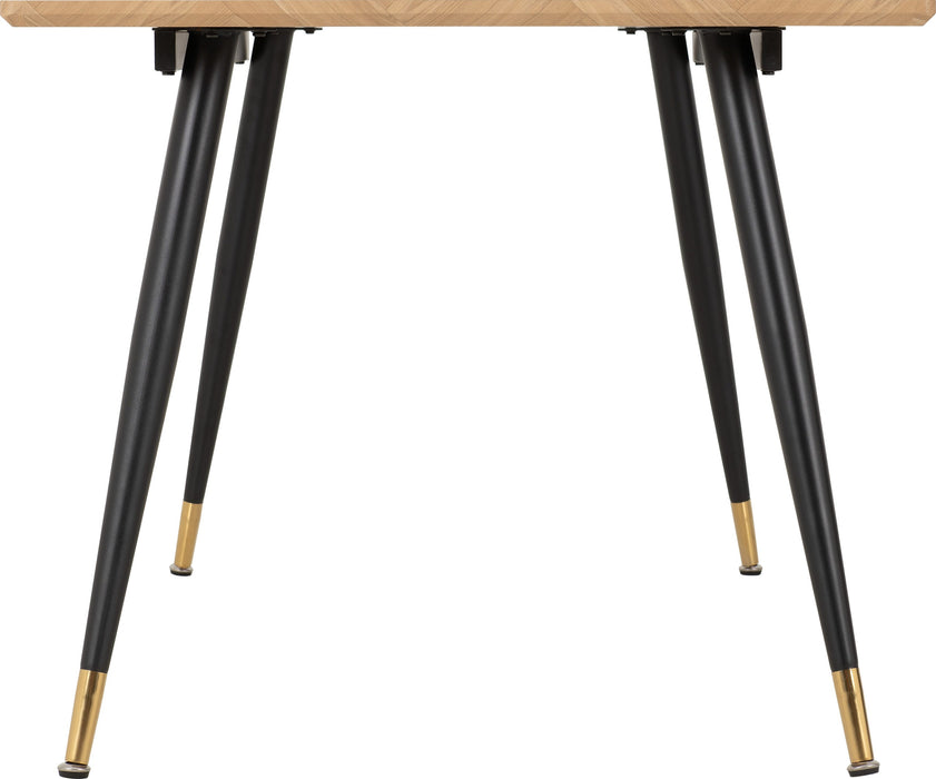 hamilton large dining table medium oak effect black legs gold tips