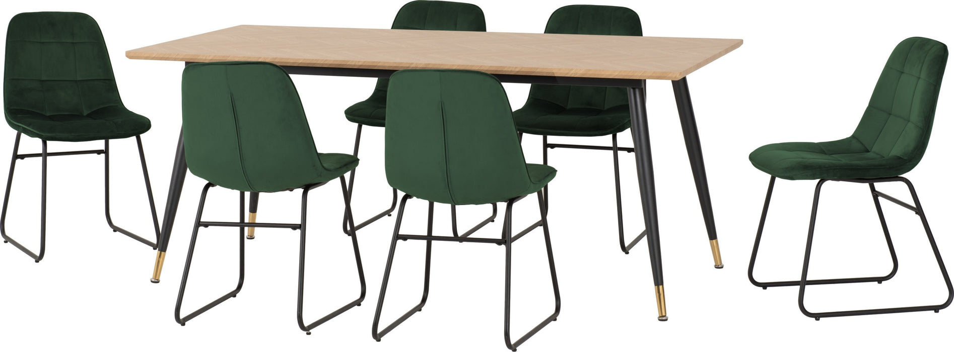hamilton lukas large dining set oak with 6 emerald green chairs