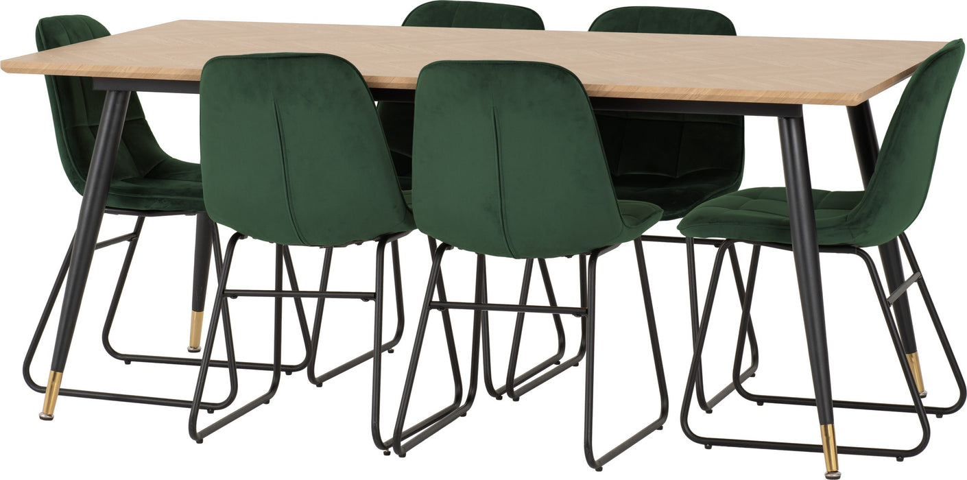 hamilton lukas large dining set oak with 6 emerald green chairs