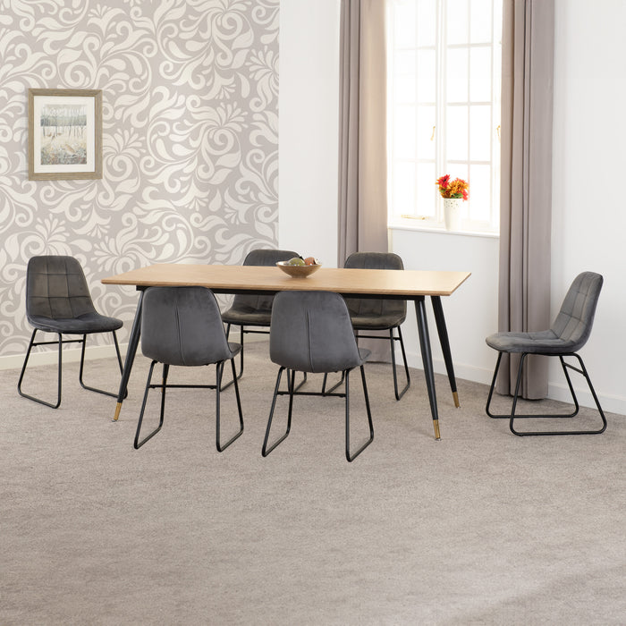 Hamilton Large Dining Set with Lukas Chairs – Medium Oak Effect/Black/Grey Velvet