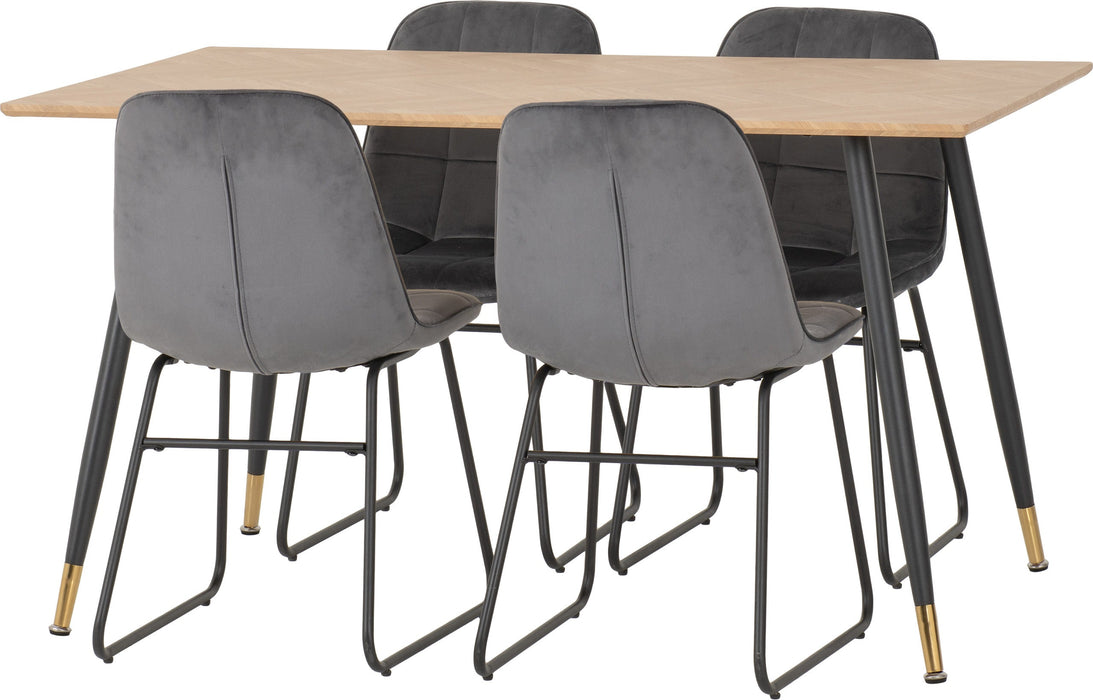 oak dining table with grey velvet dining chairs