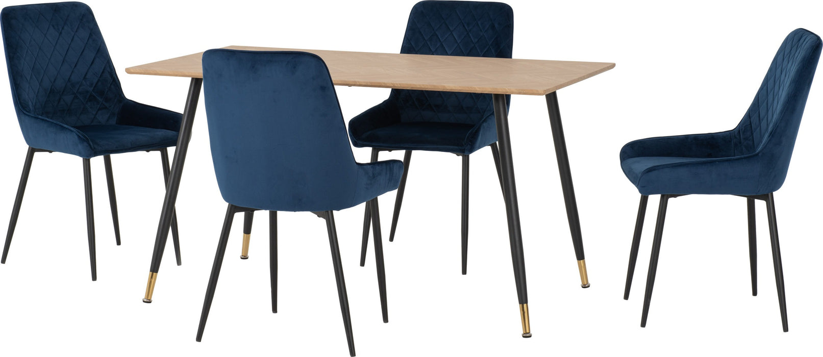 Hamilton Medium Dining Set with Avery Chairs – Medium Oak Effect/Black/Sapphire Blue Velvet
