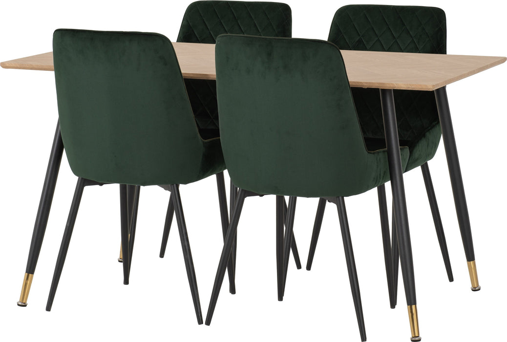 oak table and dining chair in velvet green sapphire 