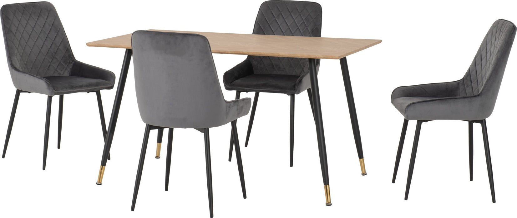 Hamilton Medium Dining Set with Avery Chairs – Medium Oak Effect/Black/Grey Velvet