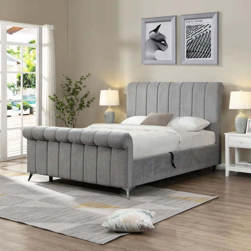 Silver Frost Sleigh Ottoman Kingsize Bed-Cheshire Furniture Outlet