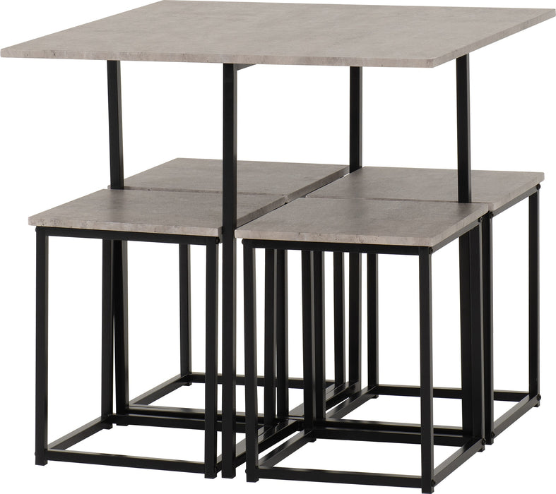 Kent 1+4 Stowaway Dining Set – Stone Effect/Black
