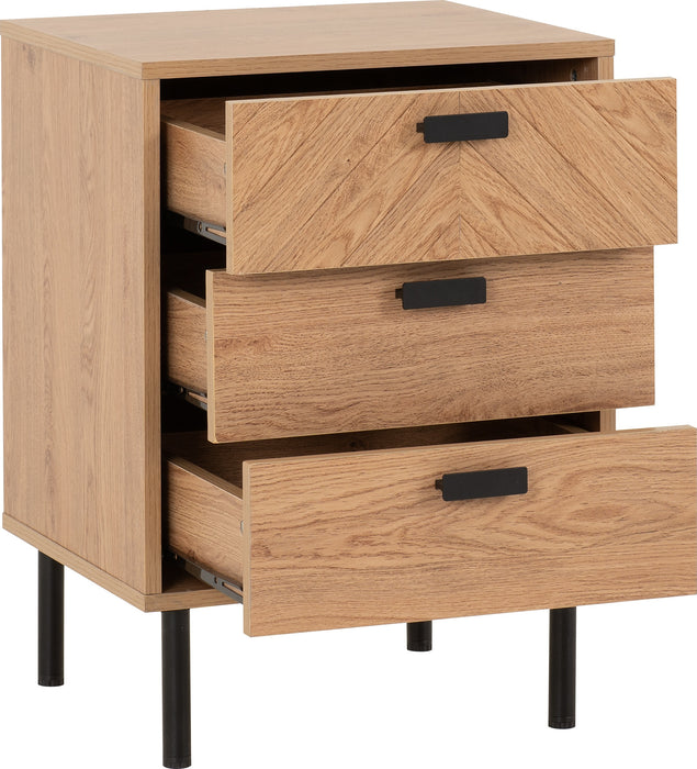Leon 3 Drawer Bedside Table - Medium Oak