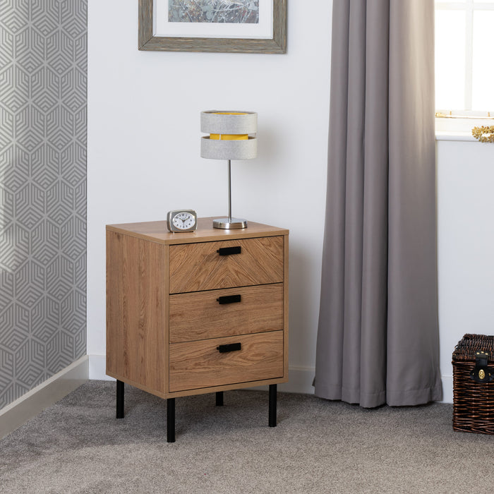 Leon 3 Drawer Bedside Table - Medium Oak