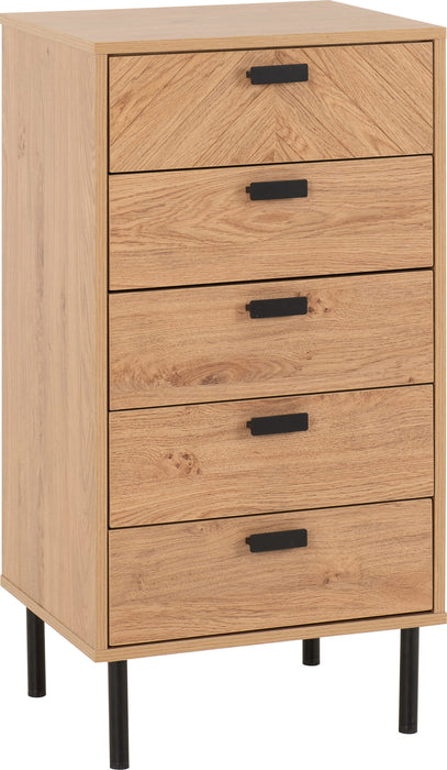 Leon 5 Drawer Narrow Chest - Medium Oak