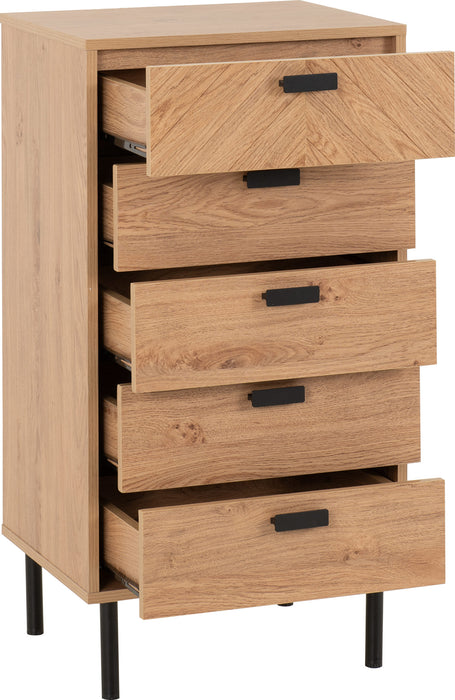 Leon 5 Drawer Narrow Chest - Medium Oak