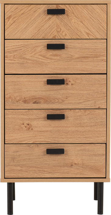 Leon 5 Drawer Narrow Chest - Medium Oak