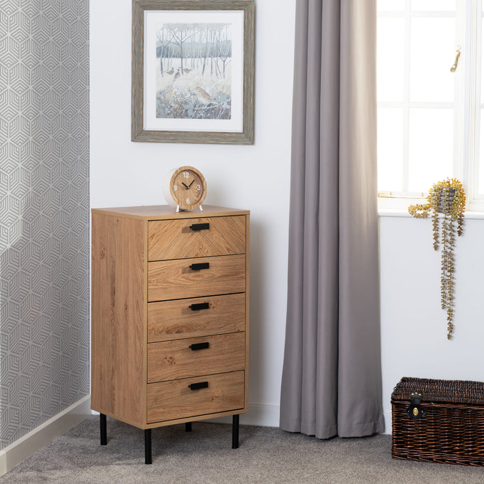 Leon 5 Drawer Narrow Chest - Medium Oak
