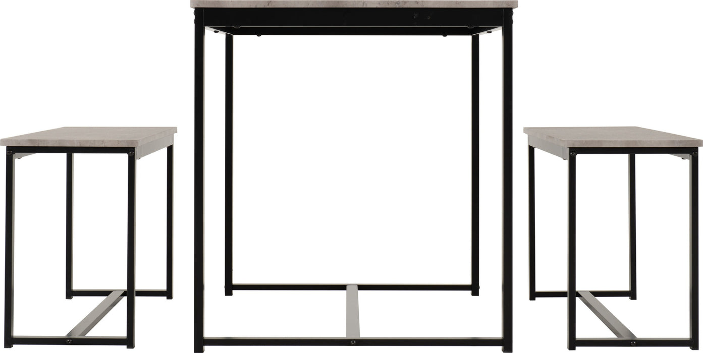 lincoln dining set with bench in stone effect