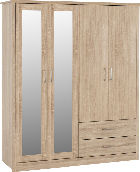 Lisbon 4 Door Wardrobe - Light Oak Effect