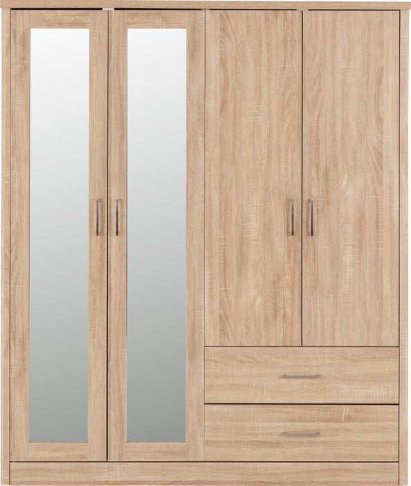 Lisbon 4 Door Wardrobe - Light Oak Effect