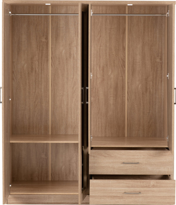 Lisbon 4 Door Wardrobe - Light Oak Effect