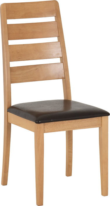 oak dining chair varnished with brown cushion