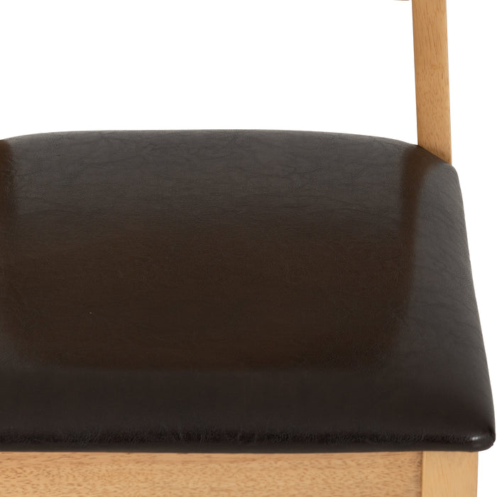 oak dining chair varnished with brown cushion close up