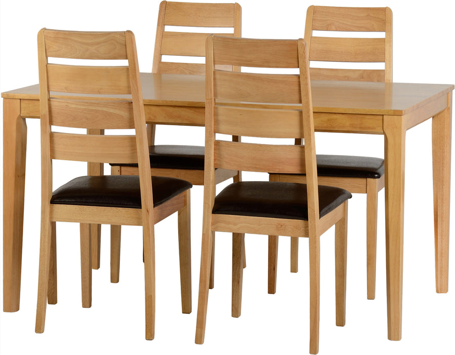 oak dining set varnish with brown faux leather cushion