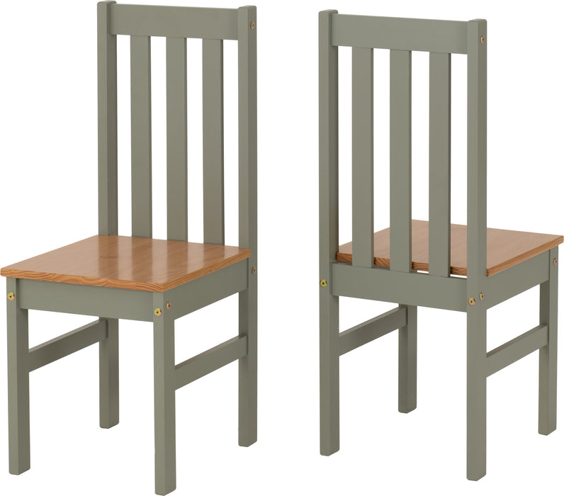 green oak dining chair x 2
