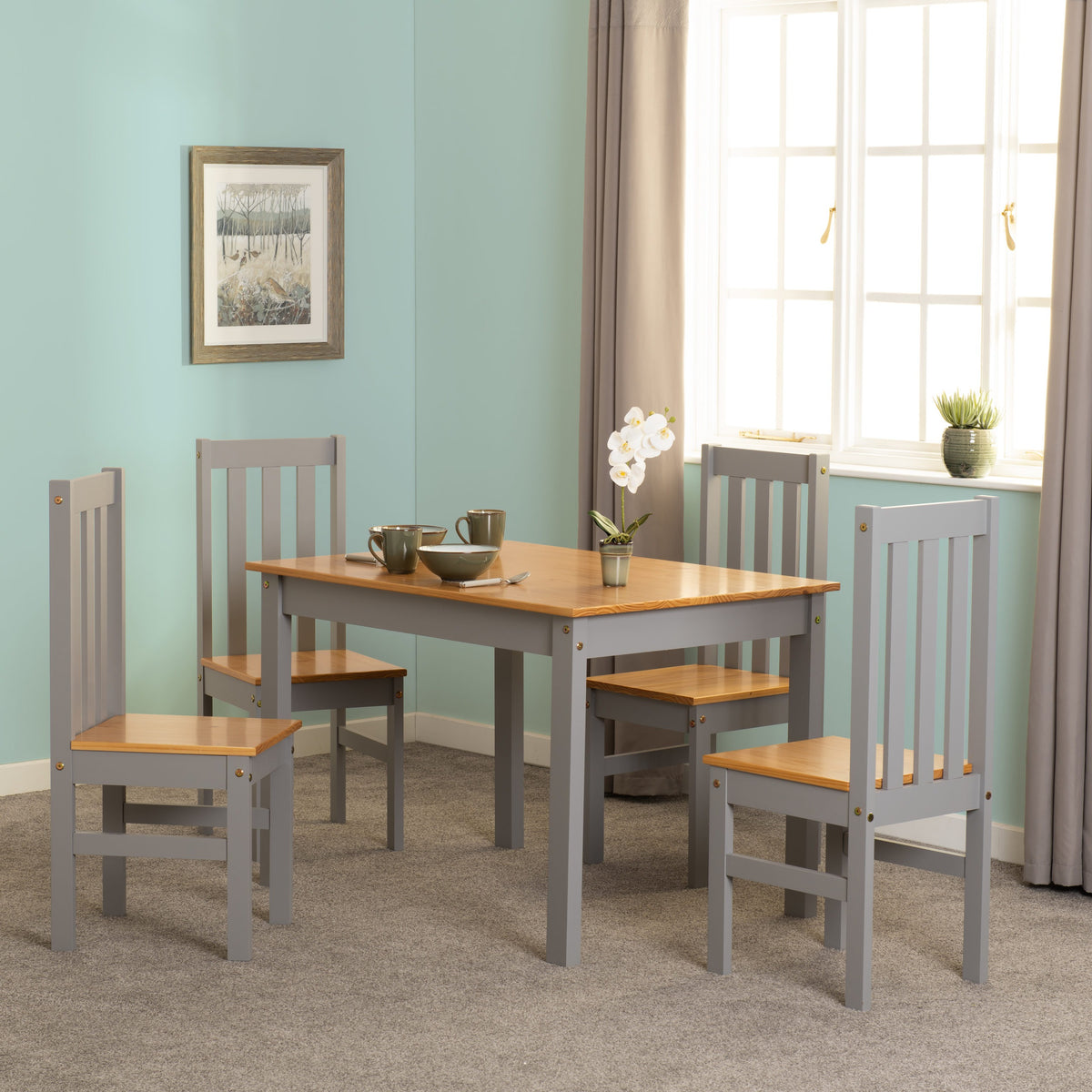 Ludlow 1+4 Dining Set – Grey Slate/Oak Lacquer — Cheshire Furniture Outlet