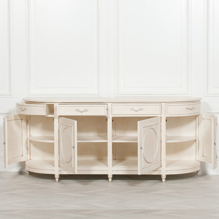 French Style Aged Ivory Sideboard with 4 Doors 4 Drawers
