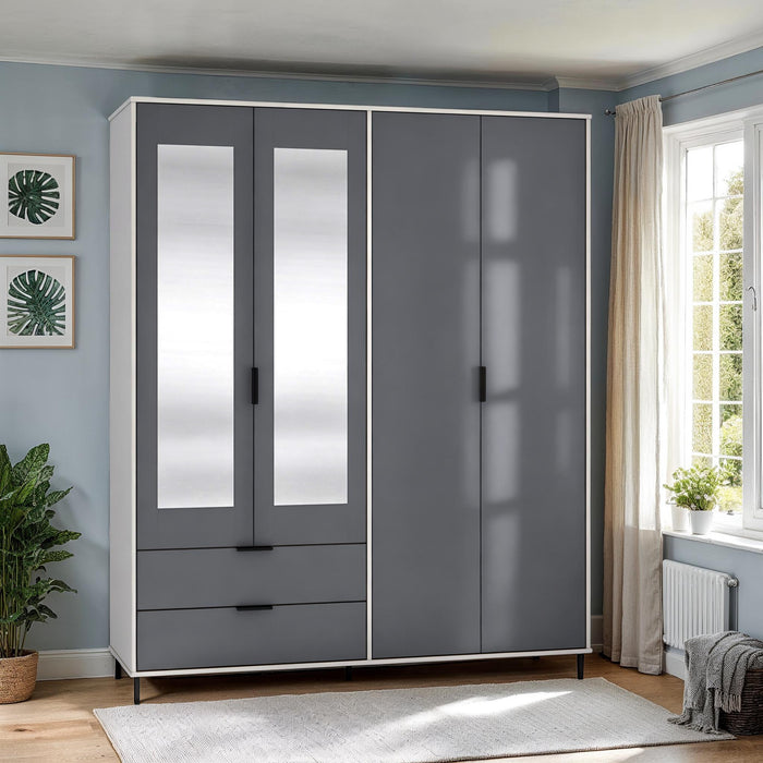 Madrid 4 Door 2 Drawer Mirrored Wardrobe