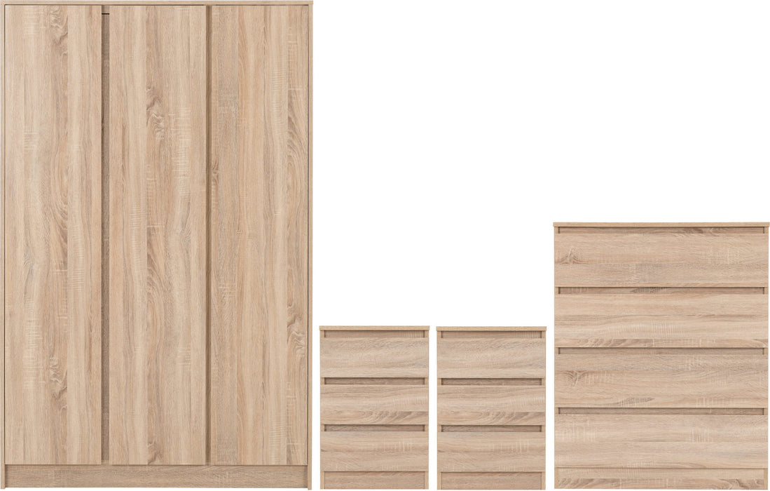 Malvern 3 Door Wardrobe Bedroom Set – Sonoma Oak Effect