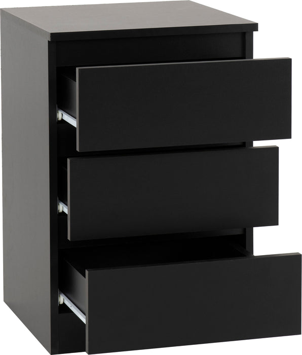 Malvern 3 Drawer Bedside Table – Black